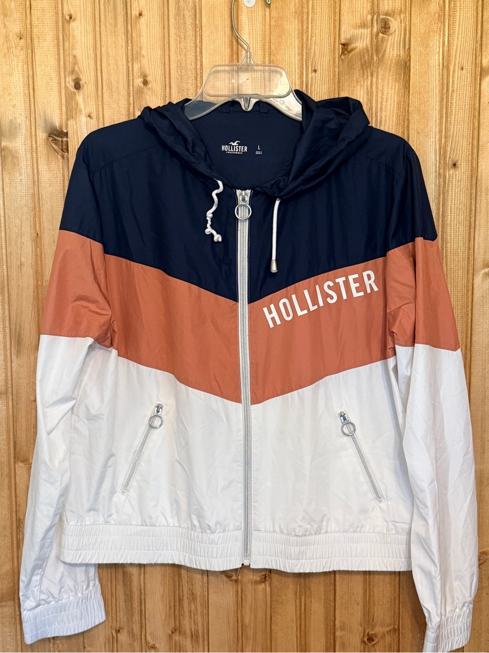 Hollister California Colorblock Windbreaker Jacket Women’s Large Navy Hooded